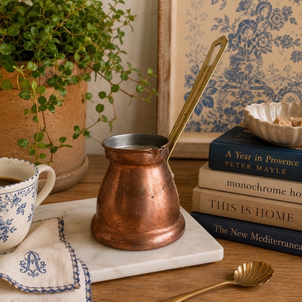 Vintage Copper Turkish Coffee Pot Cezve Ibrik Small Brass Handle Patina
